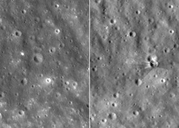 NASA zeigt Krater nach Falcon-9-Einschlag