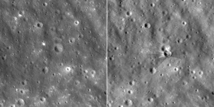 NASA zeigt Krater nach Falcon-9-Einschlag
